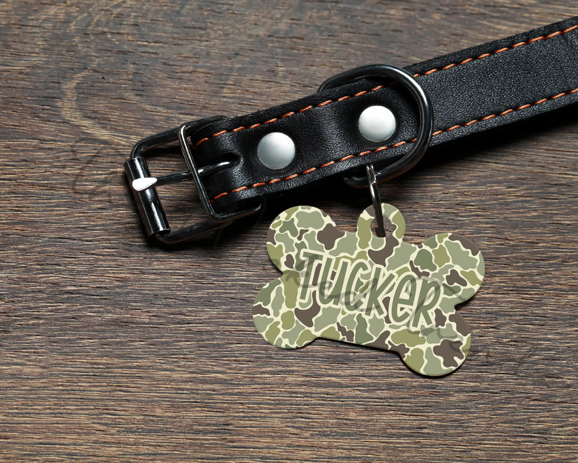 Camouflage Camo Personalized Pet Dog Name ID Tag Double Sided Aluminum Custom Dog Puppy ID Tag Hunting Fishing Country Dog