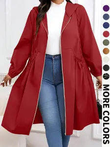 Women's Plus Size Casual Jacket, Long Sleeve Fitted Zipper Design, Plain Pattern, Fall & Winter Fashion, Comfortable Outerwear Coats, Womenswear, Lady