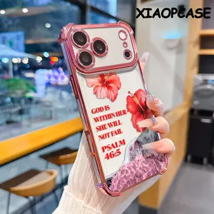 The waves, hibiscus flowers and PSALM 46:5 pattern four-corner drop-proof soft TPU phone case iPhone 17 Pro Max Air 16 15 14 13 12 11 Plus Fashionable camera protection shockproof and drop-resistant durable phone case