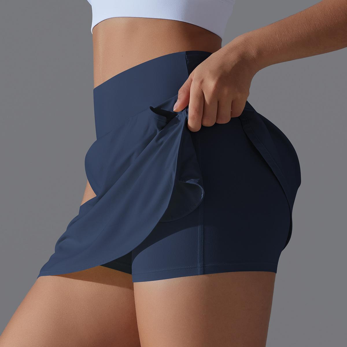 Women's High Waisted Active Performance Skort - Solid Color Navy Blue Tennis Skort with Pockets, Built-in Shorts for Gym Workouts, Running - Multi-Size Sporty Short Skirt