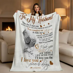 "To My Husband" Sentimental Love Letter Flannel Blanket - Decorative Romance, Wedding Theme, Soft Bedroom Accessory, Meaningful Wife-to-Him Gift (Anniversary, Birthday), Decorative Romance Blankets, Wedding Theme Blankets