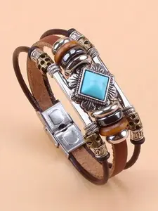 Bohemian Turquoise Multi-Layer Exquisite High Quality Bracelet, Vintage Ethnic Leather Cuff, Unique Personality Ring, Versatile Fashion Accessory