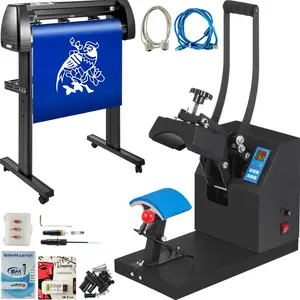 Heat Press for Hats and Caps 5.5 X 3.5 Inch Transfer Plate; 53 Inch Wide Vinyl Cutter Plotter with Floor Stand, All In One Craft Studio Machine for DIY T-Shirts, Vinyl Decals, Custom Apparel and Sign Making