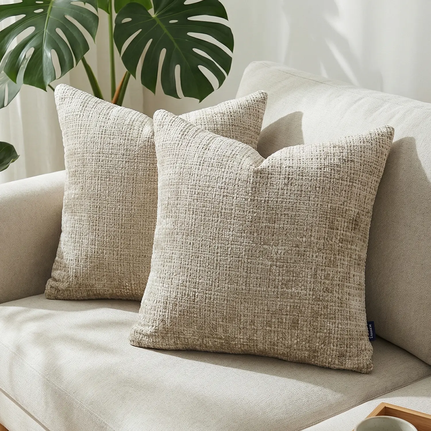 Ellalora Pack of 2 Striped Chenille Decorative Throw Pillow Covers - Cushion Slipcovers, Soft Jacquard Textured Farmhouse Boho 18x18 in No-Insert for Sofa, Bedroom