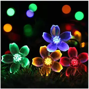 Solar Outdoor String Lights 50LED Flower Shaped Christmas Lights for Patio Garden Decoration Multi Color