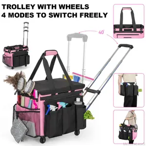 Large Rolling Cleaning Caddy Bag with Detachable Trolley, Waterproof Cleaning Caddy on Wheels for Housekeepers, Cleaning Cart Supplies Organizer for Home,Car,Office,Picnic (Pink)XXCharmLane5