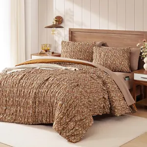 Comforter Set-7 Pieces Brown Classic Puff Floral Bedding Sets for  Seasons,Shabby Chic Farmhouse Bed in a Bag  with Wildflowers Comforter,Sheets, Pillowcases & Shams