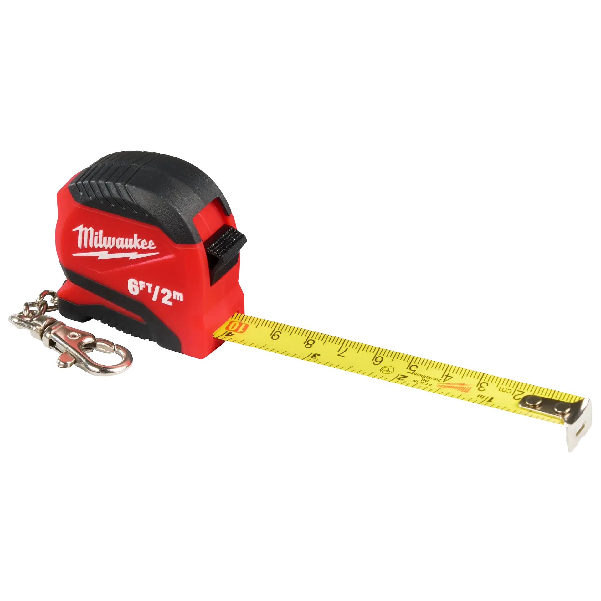 Milwaukee 48-22-1706 Heavy-Duty Keychain Measurement Tape, 6ft/2m Portable Hand Measuring Tool for Adults & DIY Projects, Dual Printed Scales, Clip to Keys/Belt