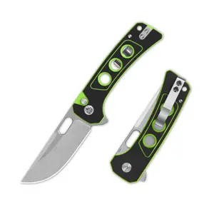 QSP Unicorn Button Lock Pocket Knife 14C28N Blade G10 Handle, 7.5" EDC Folding Knife with Reversible Deep Carry Clip, Ceramic Ball Bearings for Outdoor Camping Hunting