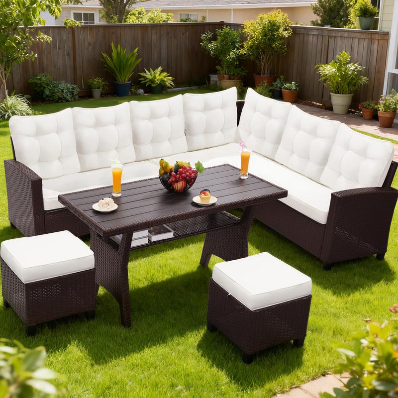Viral Patio Pick! 6 Piece All Weather Wicker Set , Sectional Sofa Dining Chairs , Table , Cozy Outdoor Lounge for Poolside Hangouts, Friend Gatherings and Sunset Drinks , Durable Black Cushions Viral Patio Pick! 6 Piece All Weather Wicker Set , Sectional Sofa Dining Chairs , Table , Cozy Outdoor Lounge for Poolside Hangouts, Friend Gatherings and Sunset Drinks , Durable Black Cushions