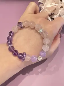 Jekfalcon Premium 9mm Brazilian Amethyst & Rose Quartz Crystal Healing Bracelet - Personalized Sign Charm, Libra Taurus Pisces Aquarius (01/20-02/18) Gift-Ready Unisex Jewelry for Her