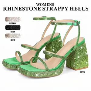 CYNLLIO Women's Platform Strappy Heels Open Toe Ankle Strap Square Toe Chunky High Heeled Sandals Party Wedding Y2K Dress Shoes