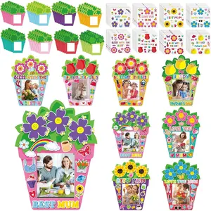 96 Pieces Mother's Day Craft Kit, Mother's Day DIY Picture Frame, 48 Paper Photo Frames with 48 Sticker Sheets, DIY Classroom Activity, Party Decor, Mom Gift(Flower)