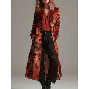 Women's Fall Winter Fashion Vintage Print Faux Fur Coat Jacket, Stylish Warm Outerwear for Ladies, Trendy Casual Wear
