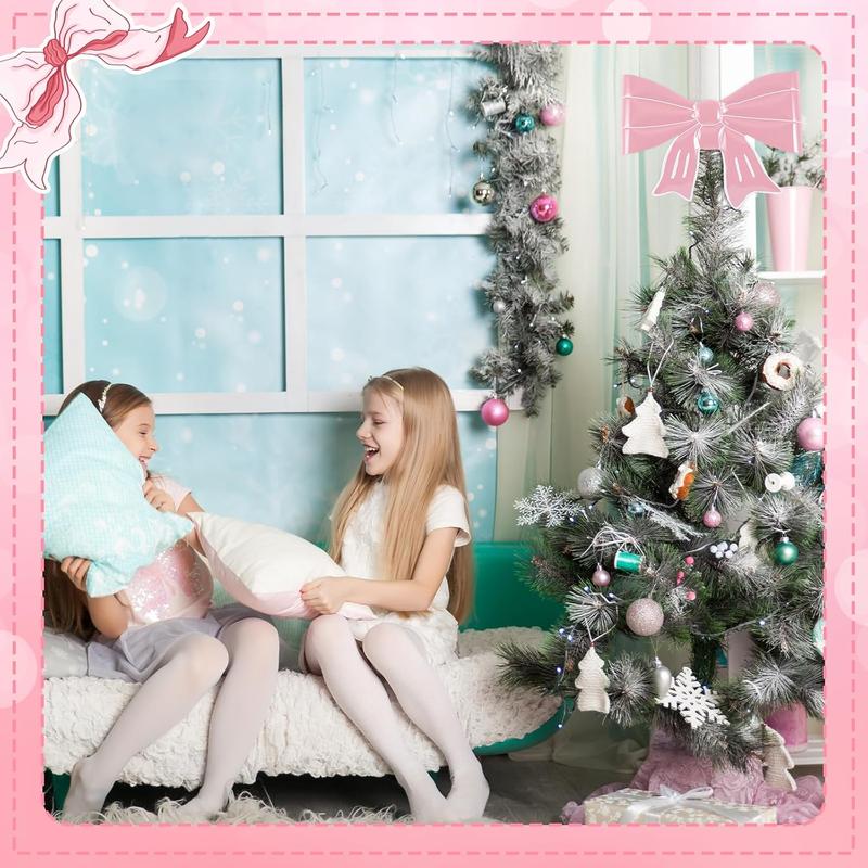 Pink Bow Christmas Tree Topper Metal Bow Tree Topper 13.4 x 9.4 Inch Coquette Pink Christmas Ornament for Xmas Party Table Home Decorations