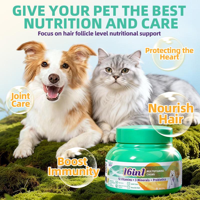 Hegenpet 16-in-1 Multivitamin Heart-Shaped Chews forDogs & Cats - Visible Hair Growth, Shiny Coat & Joint Care -Immunity Boost (120g)