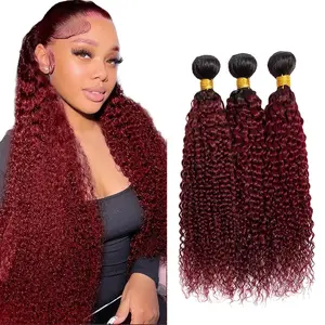 22 24 26 Inch Burgundy Human Hair Bundles 1B99J Kinky Curly Bundles 8A Grade Unprocessed Brazilian Virgin Hair 3 Bundles Two Tone Black Wine Red Bundles Human Hair Ombre Bundles