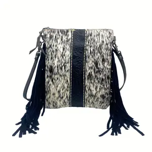Western Cowboy Floral Embossed Tassels Men Cowhide Crossbody Messenger Bag Vintage Horsehair Handbag Genuine Leather Fringe Clutch Purse Phone Bag Shoulder Bags, Gift For Husband