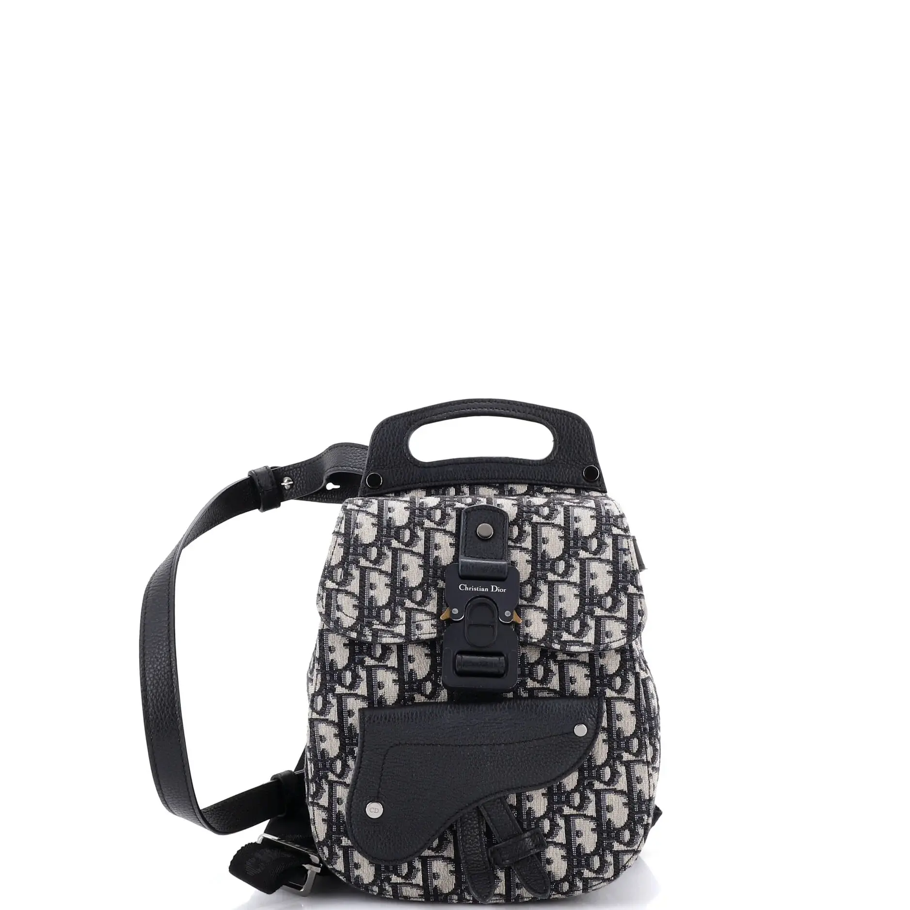Pre-owned Dior Canvas Plain Backpacks Christian Saddle Backpack Oblique Canvas Mini by Rebag