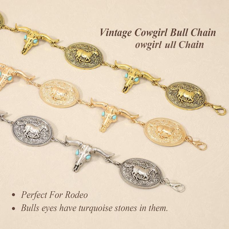 XZQTIVE Western Concho Belt for Women Silvery Golden Chain Belt Cowgirl Belt for Dresses Jeans Country Concert Outfit, Music Party