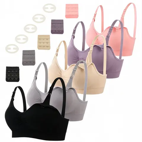 Women's 5-Pack Solid Wireless Seamless Nursing Bralette - Maternity Underwear with Sleep-Ready Fit, Adjustable Straps for Changing Curves, Extender Straps, Fast Feed Access