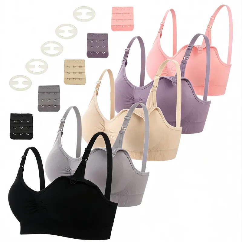 Women's 5-Pack Solid Wireless Seamless Nursing Bralette - Maternity Underwear with Sleep-Ready Fit, Adjustable Straps for Changing Curves, Extender Straps, Fast Feed Access