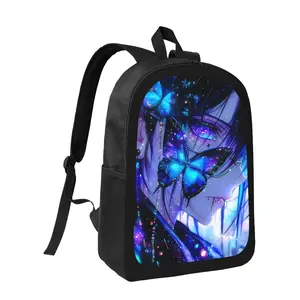 Blue Butterfly Anime Girl Backpack - Lightweight Large Capacity School Bag with Adjustable Shoulder Straps, Vibrant Anime Print, Durable Casual Daypack for Boys & Girls, Backpack for School, Secure Zipper Closure, For Teenager