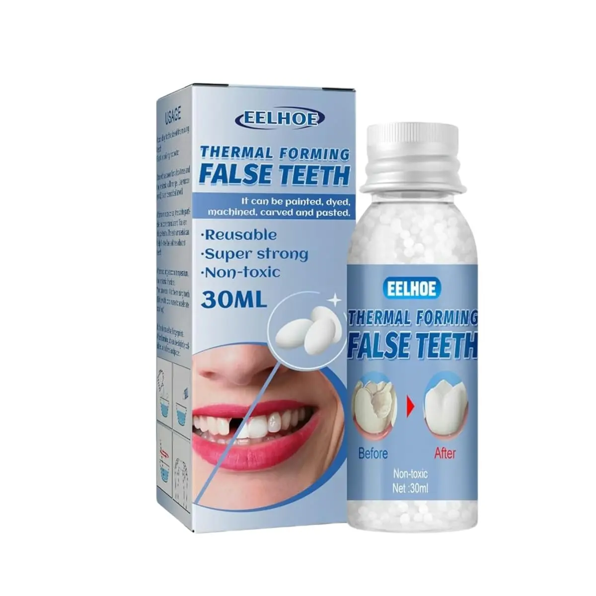Tooth Repair Kit - Teeth Replacement Kit for Temporary Restoration of Missing & Broken Teeth Replacement Dentures, DIY Heat Fit Beads
