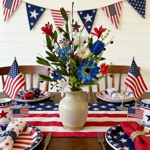 3pc 3pcs-Piece July 4th Table Centerpiece with Red White & Blue Artificial Bouquet, Berries & Star Flower Stems - Suitable for Memorial Day Decorations, Berries Suitable for Table Centerpieces for July 4th, for, for Wreaths, for Graveside