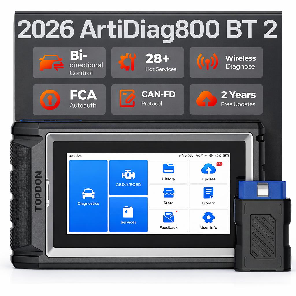 [FathersDayGift] TOPDON AD800BT 2 OBD2 Scanner, Bi-Directional Control  Full Systems Automotive Scan Tool with 28+ Services, Injector Coding, Diagnostic Tool All Vehicles, FCA AutoAuth, CANFD Bidirectional Scan Tool