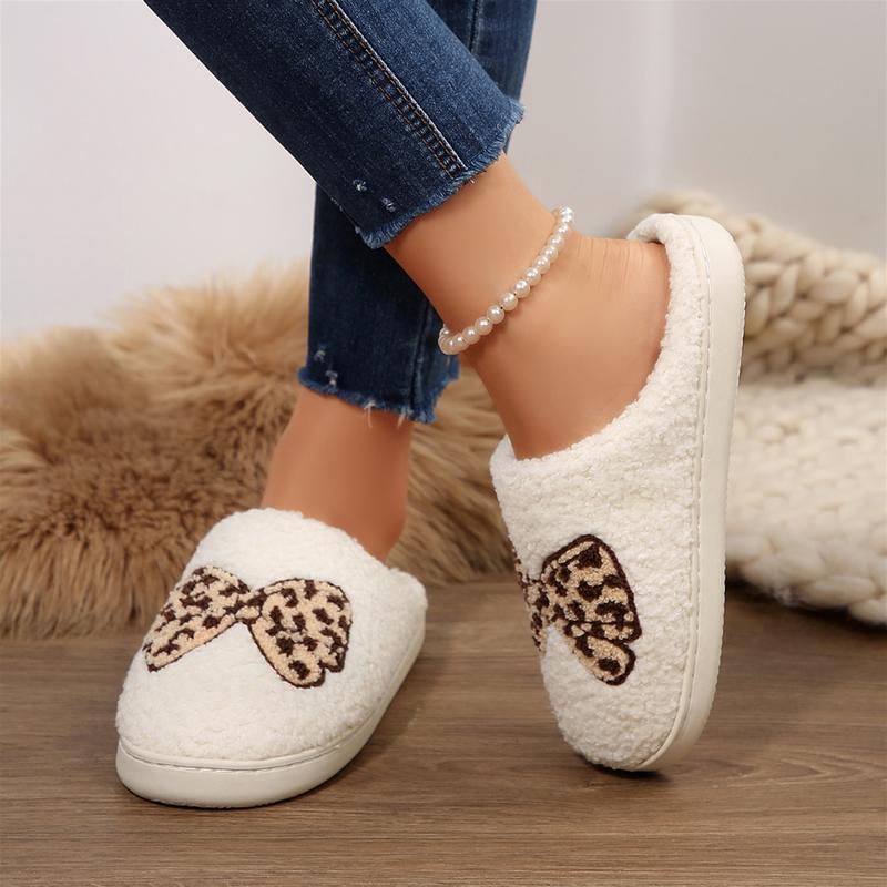 Women's Cute and Cozy Fleece Plush Slippers with Adorable Bow for Women Indoor Outdoor Shoes Winter Warm Mini Snow Boots