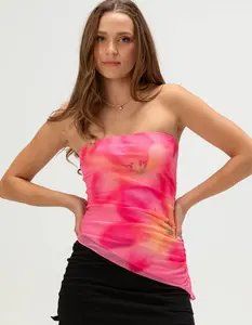 MADDEN GIRL Womens Mesh Floral Asymmetrical Tube Top