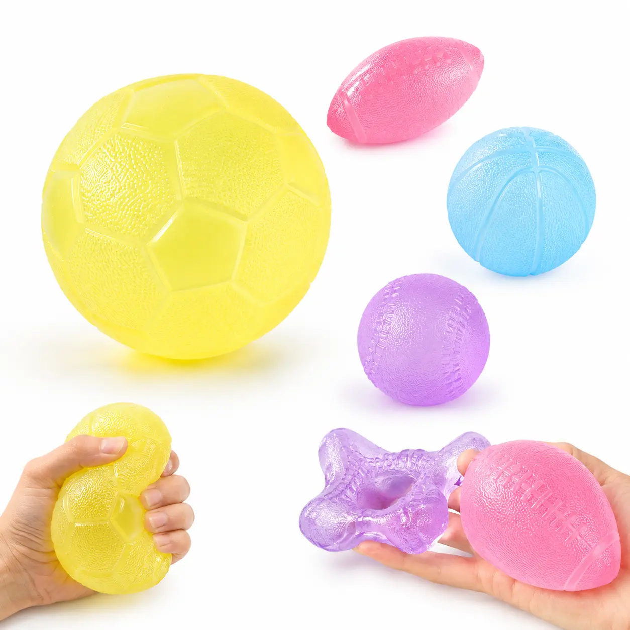 Unisex 4-Pack Sports-themed Squishy Set, Variety collectible slow/fast rebound ball squishies, calming squeeze toys for children’s anxiety, ideal for party favors and holiday stocking stuffers soft decompression fidget jellyfish design squeeze stress ball