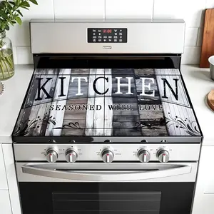 Kitchen Wood Grain Design Non-Slip Rubber Oven Mat, Stove Panel Protector, Easy Clean, Multi-Purpose Cooktop Cover, Aesthetic, Fits Ovens, Washers, Dryers, Kitchenware
