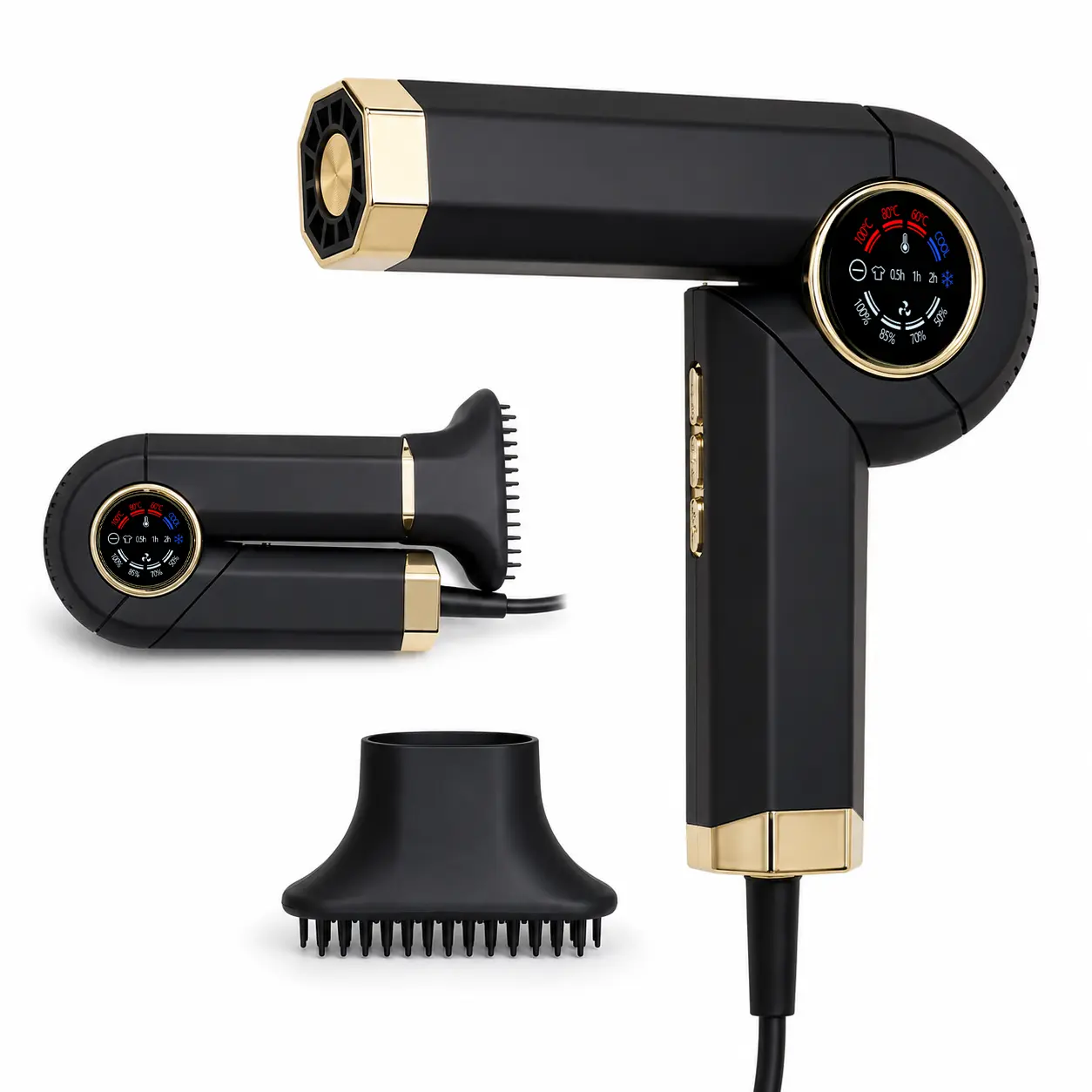 Foldable Ionic Hair Dryer, 110,000 RPM High-Speed Brushless Motor for Fast Drying, Lightweight Blow Dryer with LED Display & Magnetic Nozzle for Travel, Corded Portable Hair Dryers, Blowdryers For Hair, Powerful Hair Blower