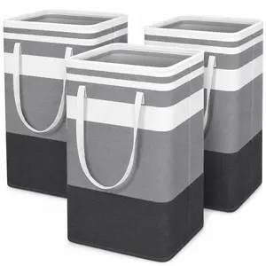 Laundry Basket,100L Each Waterproof, Freestanding Laundry Hamper, Collapsible Tall Clothes Hamper with Extended Handles for Clothes Toys in The Dorm and Family, 2-Pack /3- Pack Gradient Grey foldable pop