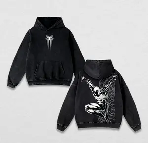 Symbiote Black Suit Spidey Hero MCU Edition Double Printed Oversize Lightweight Acid Washed Tee TV Series Graphic Design Top Cotton Streetwear Comic Superheroes T-Shirt Clothes Menswear Womenswear VER 02