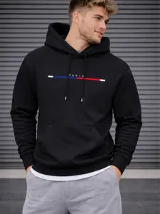 Men’s Black Paris Stripe Hoodie Lightweight Casual Streetwear Pullover Sweatshirt