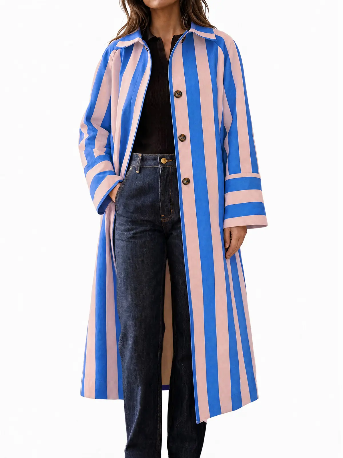 Cicy Bell Women's Striped Long Trench Coats Oversized Single Breasted Coats