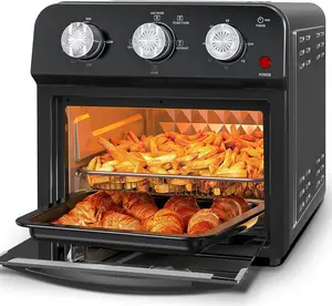 PlumChef 13 Qt 4-Slice Convection Toaster Oven, 1500W Multifunction Air Fryer for 3-4 Person Families, with Grill, Defrost, Bake, Time & Temperature Controls (Black)