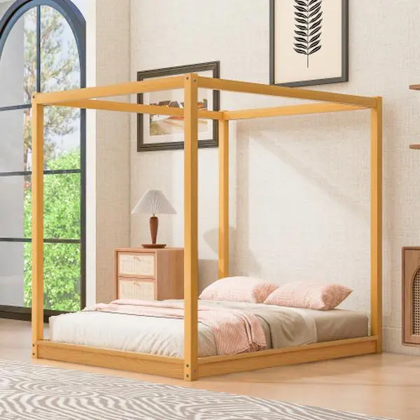 【Bellemave】Queen/King Size Canopy Platform Bed with Support Legs 【Bellemave】Queen/King Size Canopy Platform Bed with Support Legs