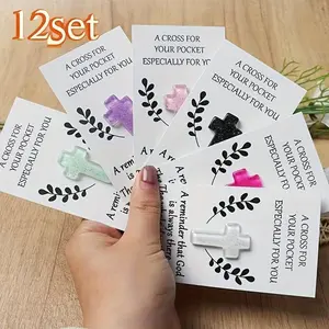 12 pieces of multi-color resin cross blessing cards, pocket embrace commemorative greeting cards, elegant and colorful cross decorative elements, suitable for holiday commemorative gift design, suitable for family reunions, safety and health care - warm m