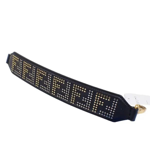 Pre-owned FENDI As Seen On Screen As Seen On Screen M183 Black Leather Bag Strap Silver Gold Studded Logo $689