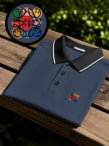 Men's Quick-Dry Polo Shirt, Short Sleeve Rainbow Smile Print, Breathable Comfort, Non-Fading, Loose Fit, Sweat-Wicking, Durable