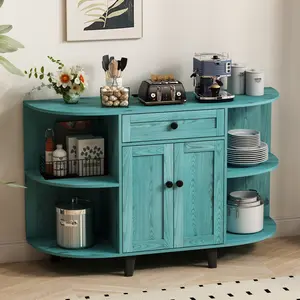 NAIYUFA Sideboard Buffet Cabinet with Power Outlet,Freestanding Kitchen Cabinet with Storage, Vintage Blue floating  shelves