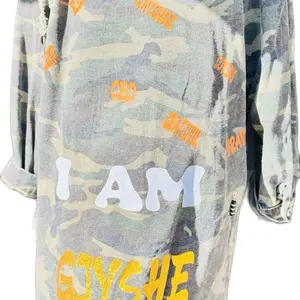 PATCHWORKZ Women's Denim Camo Trench Jacket with Customized Design, No Two Pieces Are the Same, Perfect for Making a Statement - Tops, Comfort, Outerwear, Coat