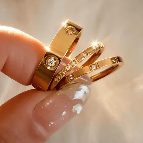 3 Pcs Rhinestone Square Rings, Jewelry Rings, Beautiful Rings, Fashionable Luxury Design, Elegant Casual Ring, Waterproof, Durable Stainless Steel, Perfect for Daily Wear, Rhinestone Ring Set