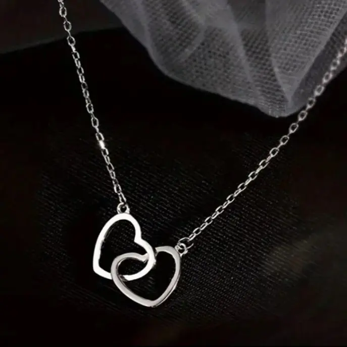 Forever Together Small Double Heart Silver/Gold Color Pendant Necklace for Women