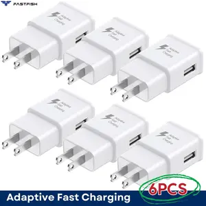 FastFish 6PCS Fast USB Wall Charger Adaptive US Block White Power Adapter AC Cube For Samsung Android For LG For Galaxy S10/S10e/S10 Plus/S9/S9 Plus/S8