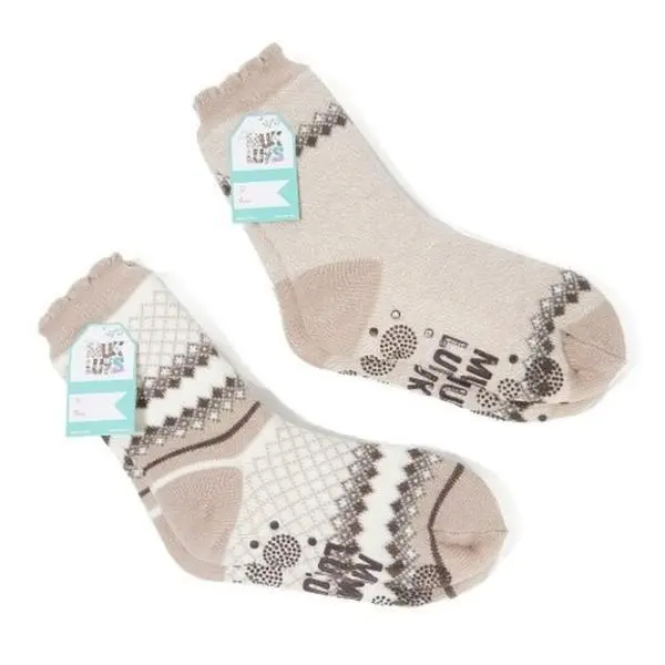 Muk Luks Cream Pearl Winter Cabin Socks, Comfort Style Warm Cozy Cabin Socks 2 Pairs